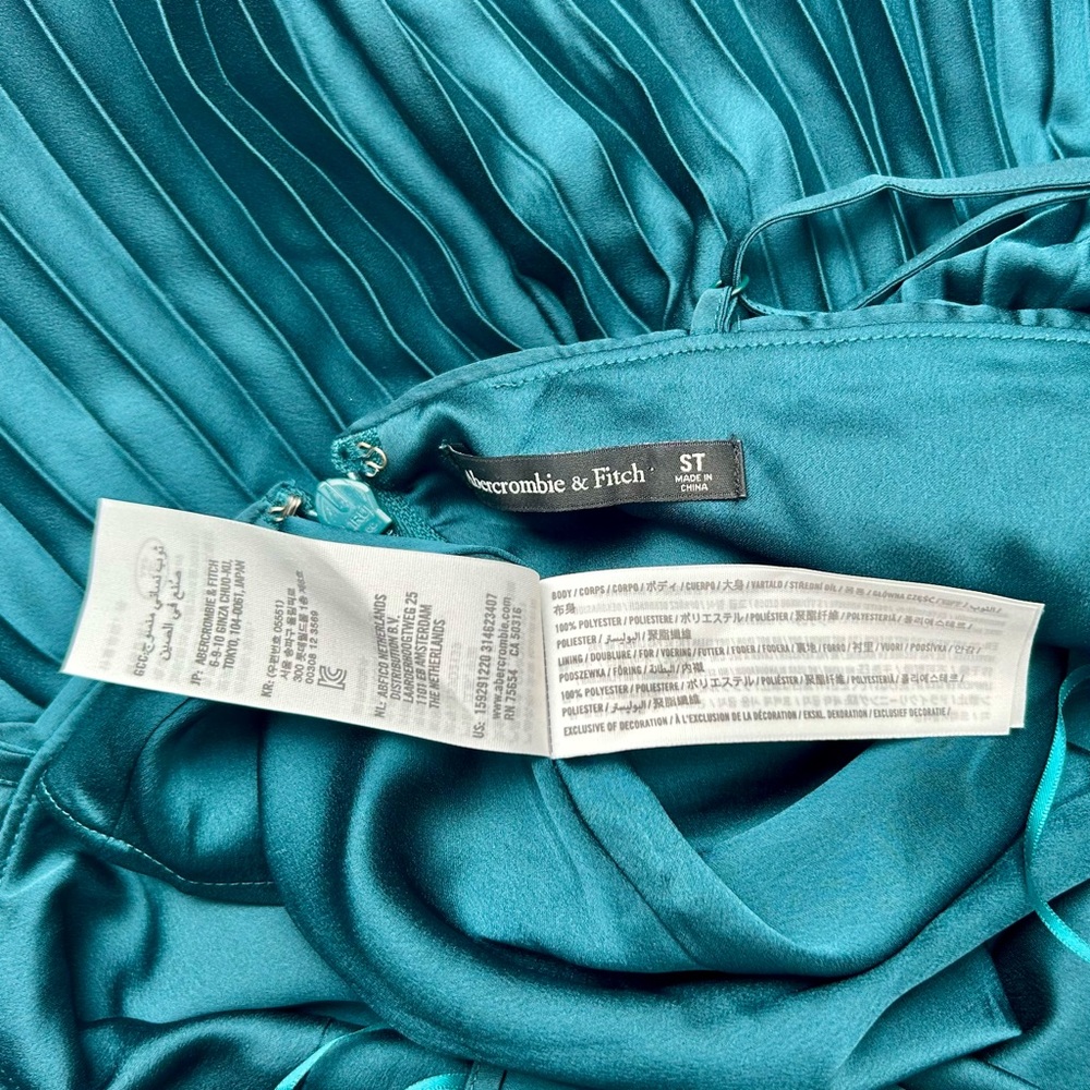 Abercrombie & Fitch Satin Pleated Maxi Dress Teal Green Size S Tall - Picture 14 of 14